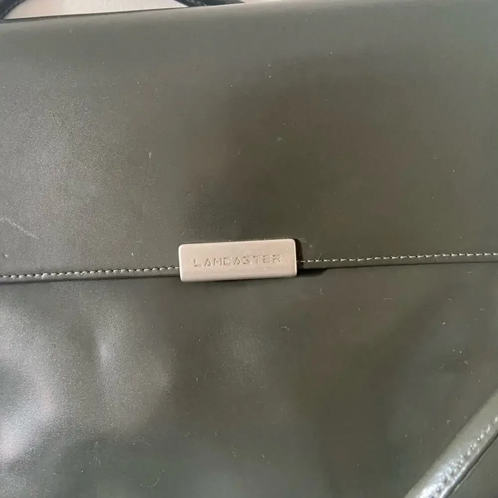 Lancaster Paris Vintage Olive Green Patent Leather Box Shoulder Bag